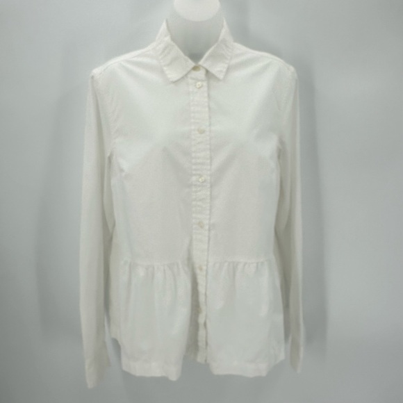 GAP Peplum Shirt Womens M TALL Blouse White Long Sleeve Button Up Classic - Picture 1 of 10